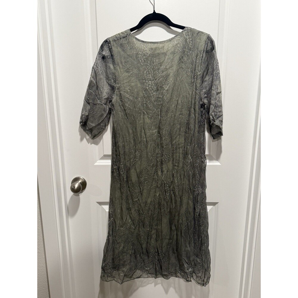 Green Sheer‎ Women’s Dress Medium Song Dai Crinkle Floral M 0726
